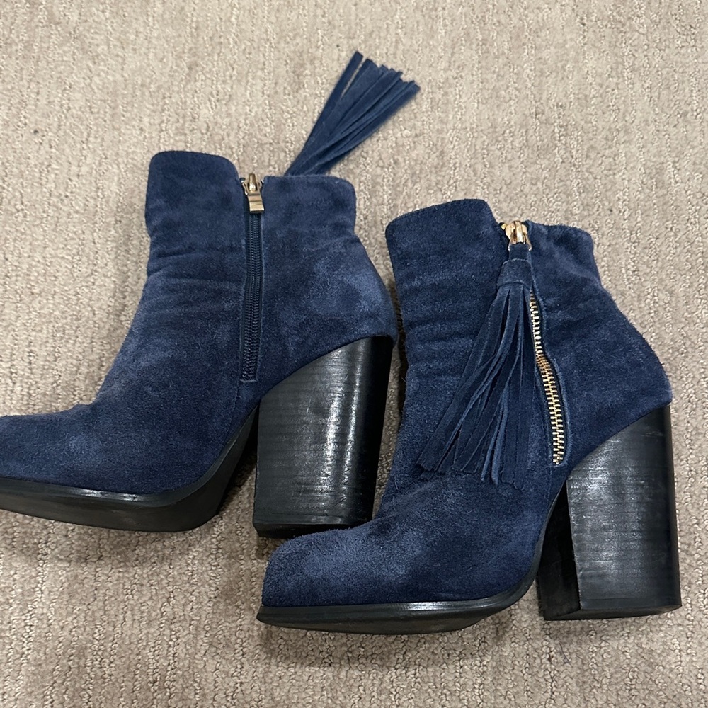 Catherine Malandrino Navy Suede Heeled Boots
